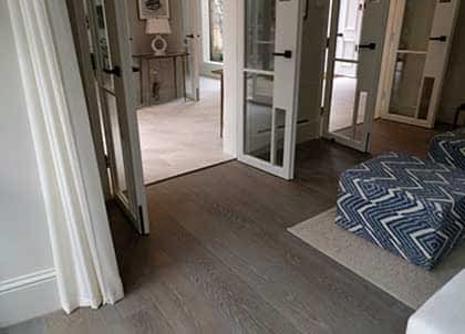 A flawless transition between two different flooring materials