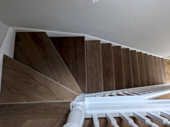We combined two layout styles on the stairs and floor #CraftedForLife